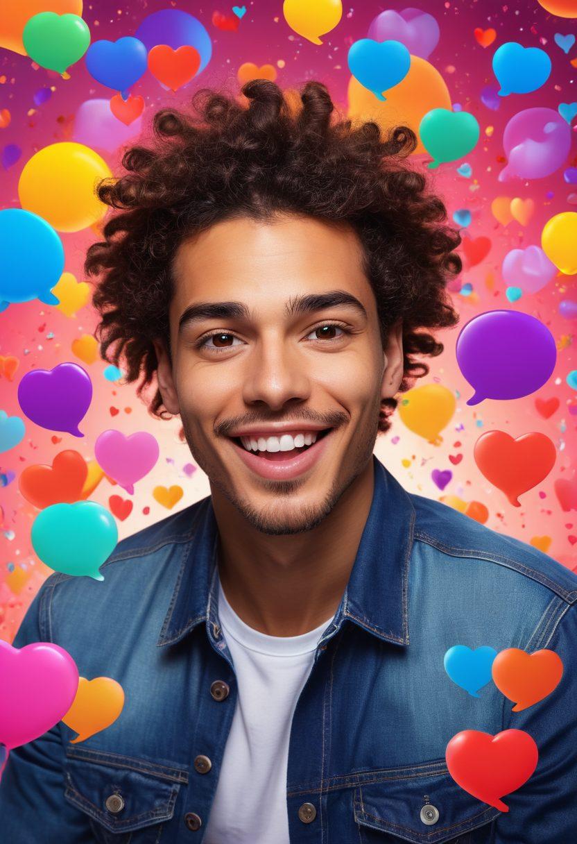 A dynamic scene capturing the excitement of a live webcam show with vibrant colors, featuring a charismatic performer engaging with an enthusiastic online audience, showcasing various interactive elements like chat bubbles and hearts. The background subtly hints at multiple screens and diverse viewers from different locations, creating an immersive atmosphere. super-realistic. lively colors. digital art.